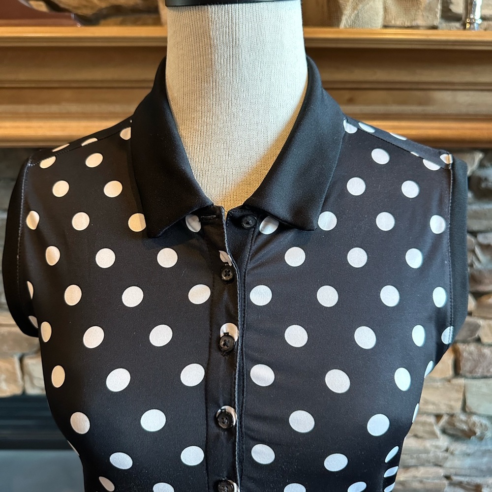 NIKE Golf ⛳️ Ladies Black & White Polka Dot Dri-Fit Sleeveless Golf Shirt - Sz S - Picture 4 of 12